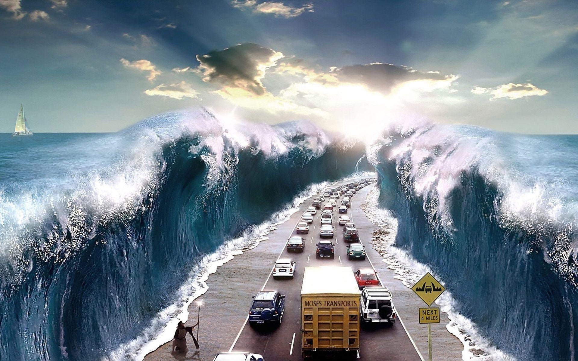 Tsunami Hitting the Highway Wallpapers and Stock Photo