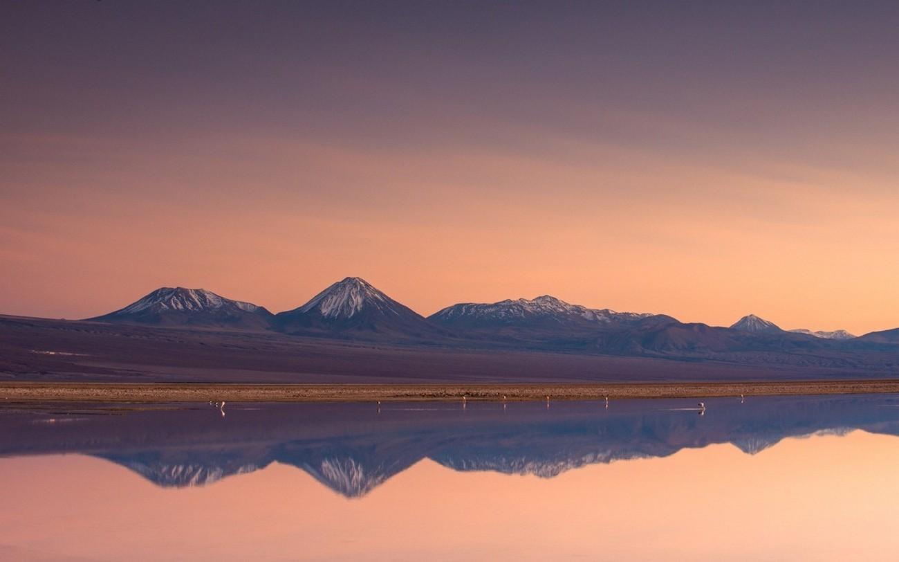 nature, Landscape, Atacama Desert, Mountain, Lake, Sunset, Snowy