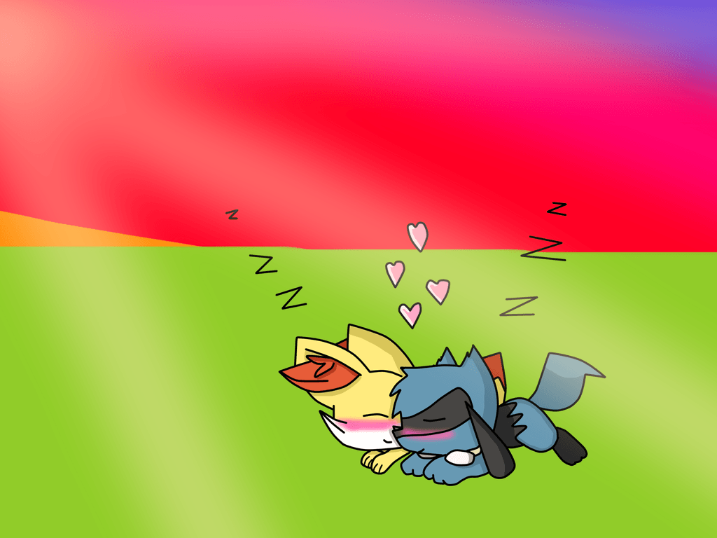 riolu x fennekin sleeping by xiorama