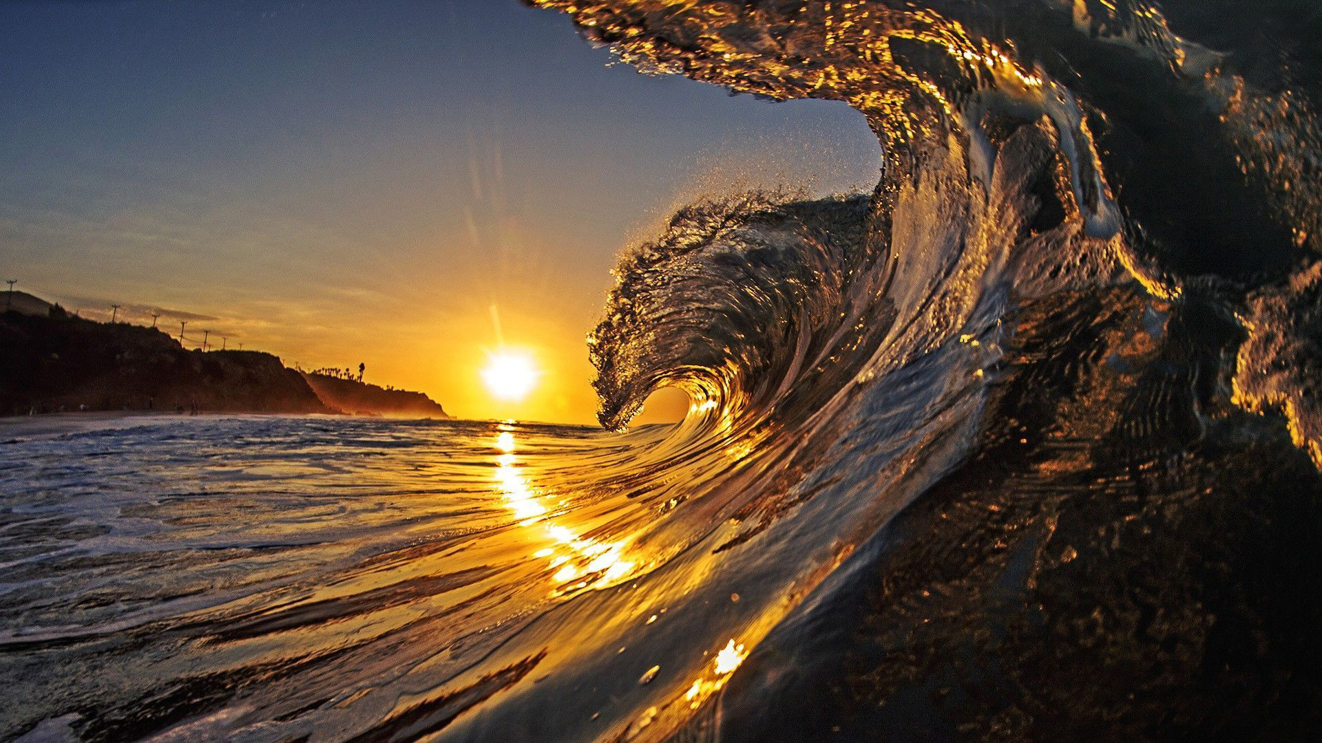 Wave in the sunset beach wallpapers