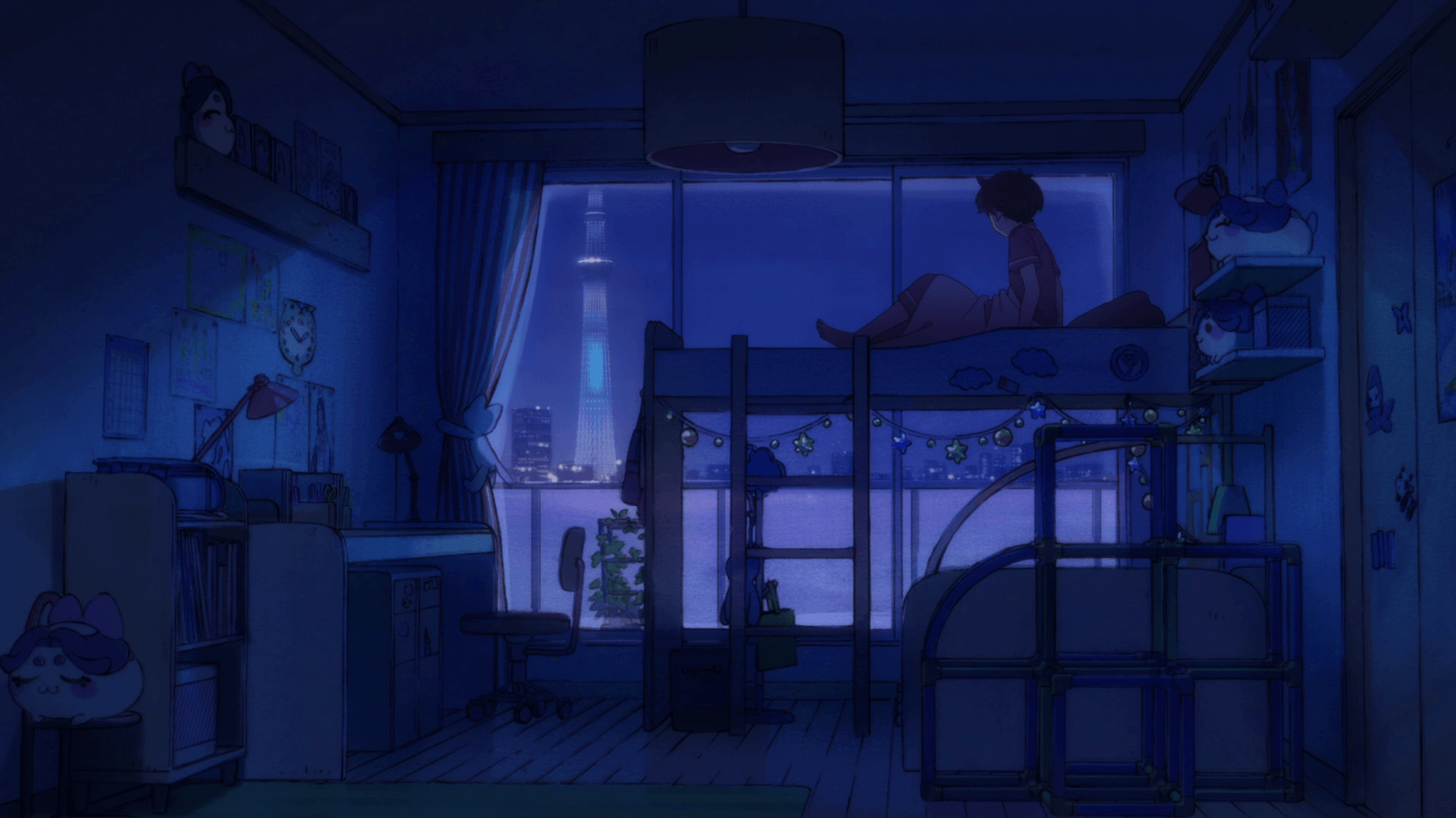 Blue themed room. [Sarazanmai] : Animewallpapers