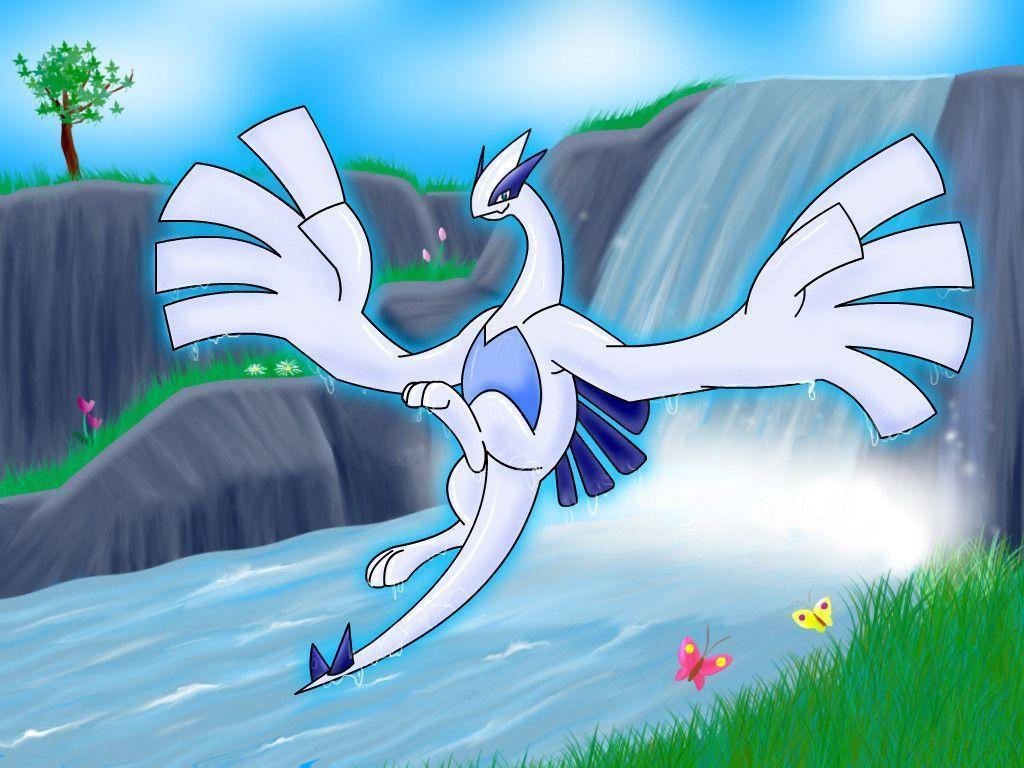 Lugia image Lugia by a waterfall. HD wallpapers and backgrounds