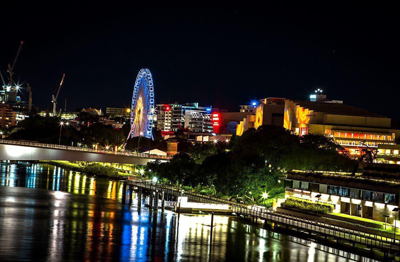 Wallpapers Brisbane Australia Bridges Ferris wheel Rivers night time