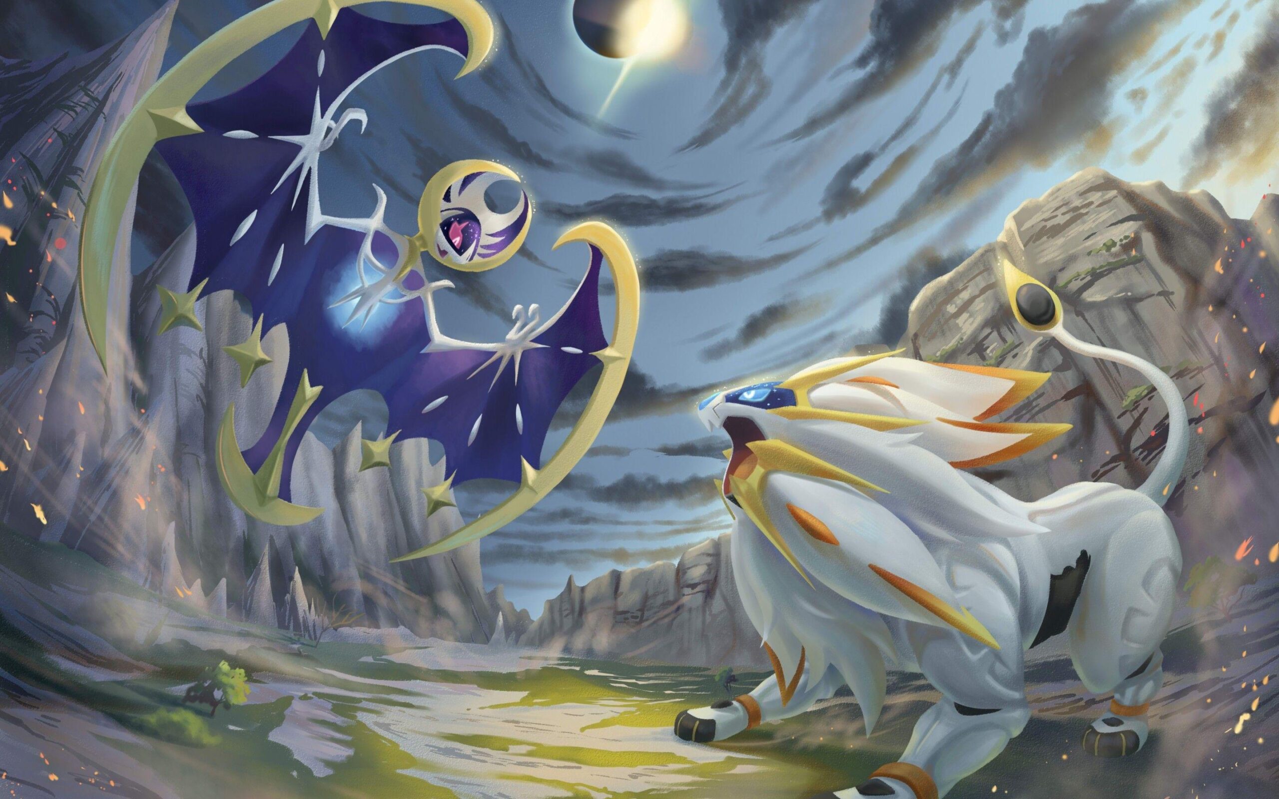 Download Lunala, Pokemon, Solgaleo, Artwork, Clouds